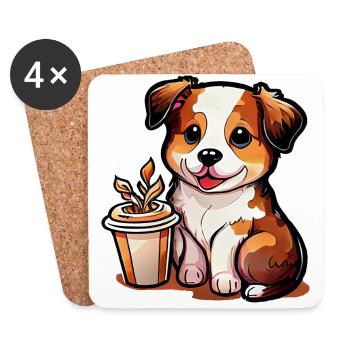 Hündchen mit Kaffee: Der perfekte Begleiter - Untersetzer (4er-Set) - Weiß - Vorne