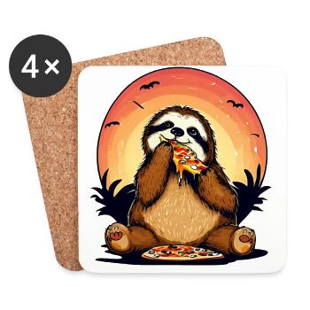 Pizza Faultier im Sonnenuntergang - Untersetzer (4er-Set) - Weiß - Vorne