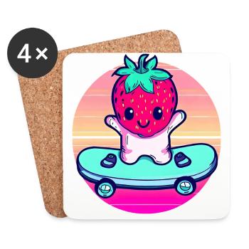 Strawberry skateboard in sunset - Coasters (set of 4) - white - Front