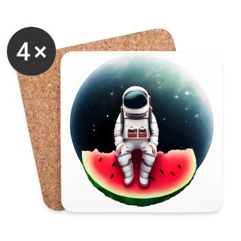 Astronaute sur pastèque - Dessous de verre (lot de 4) - blanc - Devant