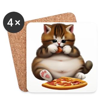 Pizza lover cat - Coasters (set of 4) - white - Front