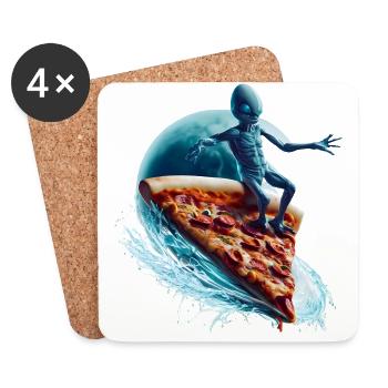 Pizza Surfer Alien - Dessous de verre (lot de 4) - blanc - Devant