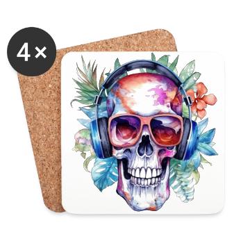 Skull with headphones 3 - Untersetzer (4er-Set) - Weiß - Vorne