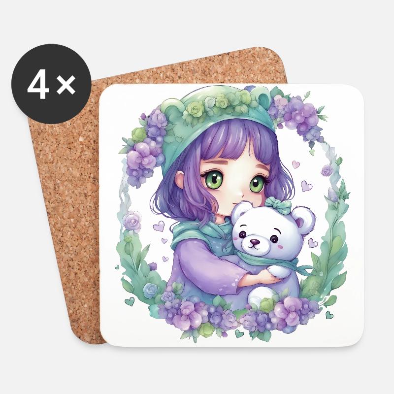 Fatina con orsetto - Sottobicchieri (set da 4 pezzi) - bianco