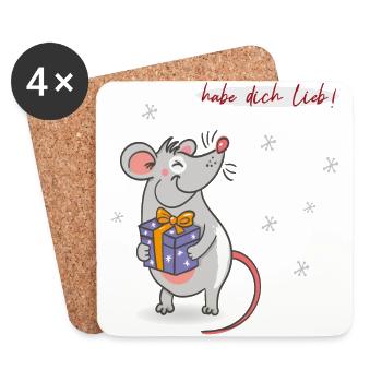 Weihnachten Maus - Untersetzer (4er-Set) - Weiß - Vorne