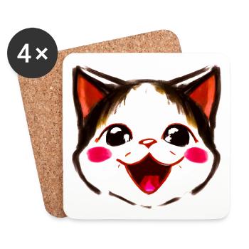 Cute kitten kawaii anime face - Coasters (set of 4) - white - Front