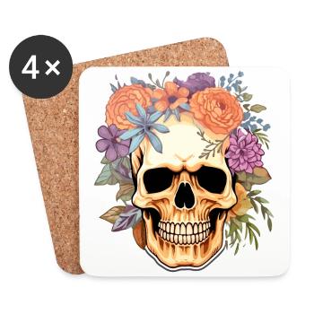 Crâne humain et fleurs 15 - Dessous de verre (lot de 4) - blanc - Devant