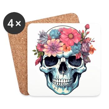 Crâne humain et fleurs 16 - Dessous de verre (lot de 4) - blanc - Devant