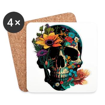 Menschlicher Schädel & Blumen 40 - Untersetzer (4er-Set) - Weiß - Vorne