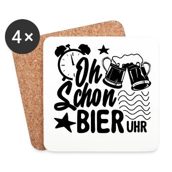 Oh Schon Bier Uhr. Party Outfit - Untersetzer (4er-Set) - Weiß - Vorne
