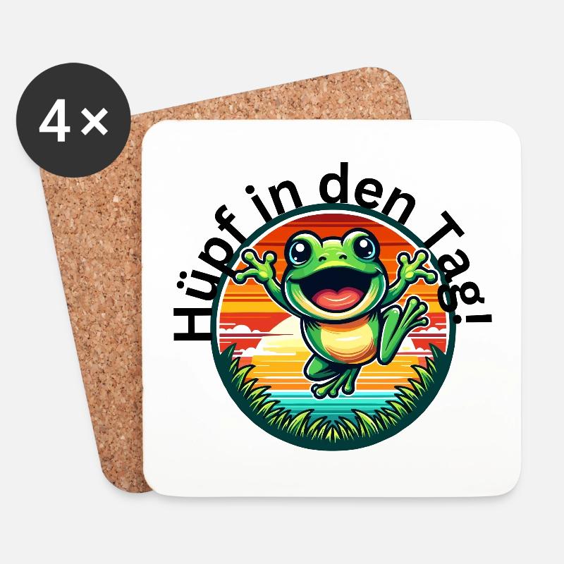Ein fröhlicher Frosch, der den Tag begrüßt! - Untersetzer (4er-Set) - Weiß