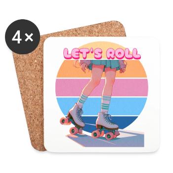 Let's Roll Retro Sunset Rollerskating Girl - Coasters (set of 4) - white - Front