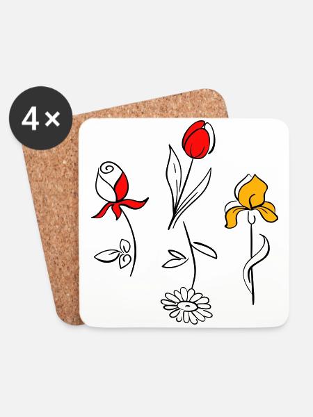 Sommerblumen - Untersetzer (4er-Set) - Weiß