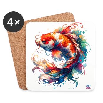 Koi - carpe japonaise colorée avec kanji de koi - Dessous de verre (lot de 4) - blanc - Devant
