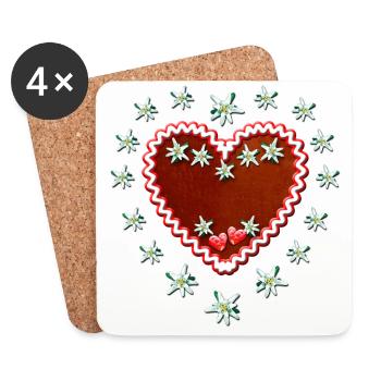 49 Lebkuchenherz Engelein Edelweiss Dein Text - Untersetzer (4er-Set) - Weiß - Vorne