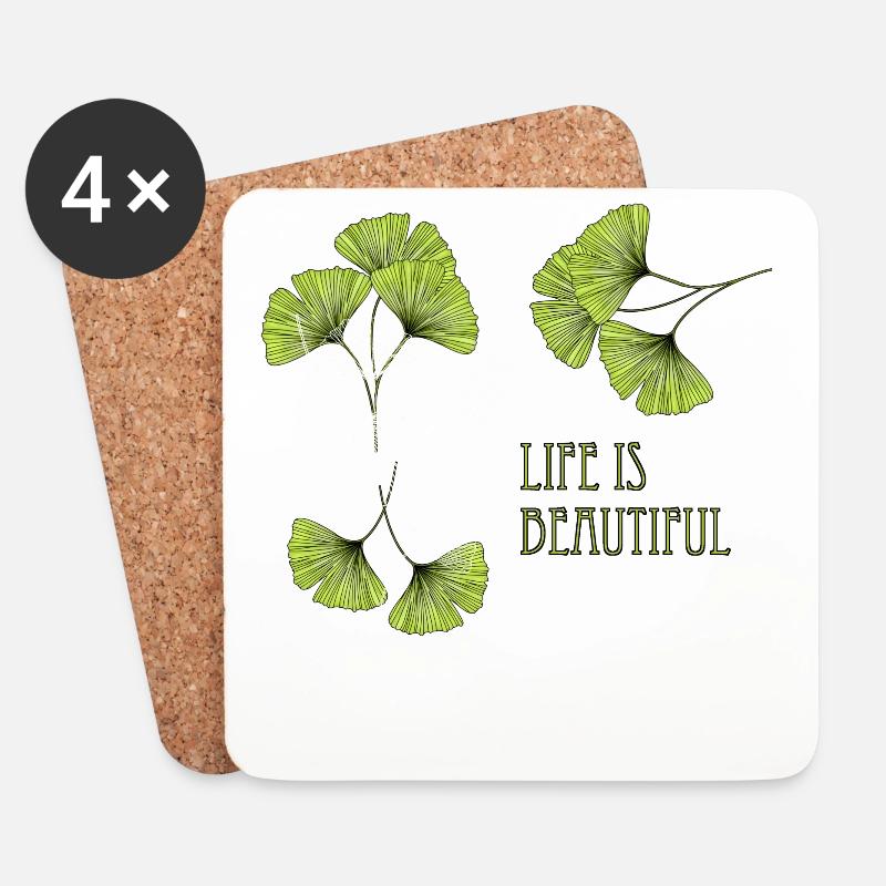 Gingko, Leben, Schönheit, - Untersetzer (4er-Set) - Weiß