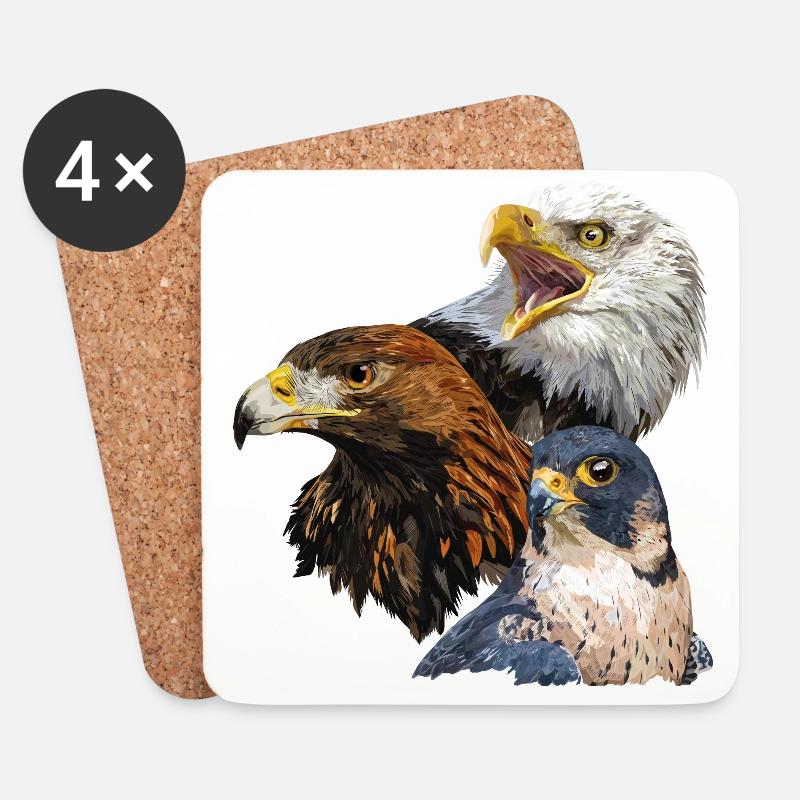 Weißkopfseeadler, Steinadler und Wanderfalke - Untersetzer (4er-Set) - Weiß