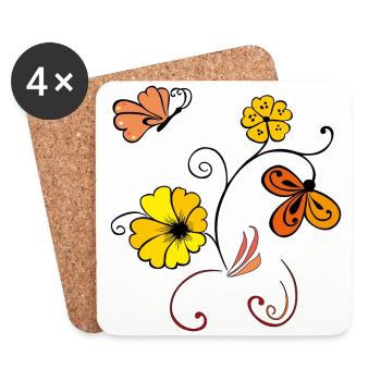 Blumenranke mit Schmetterling - Untersetzer (4er-Set) - Weiß - Vorne