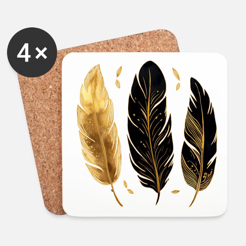 Goldene Federn - Untersetzer (4er-Set) - Weiß