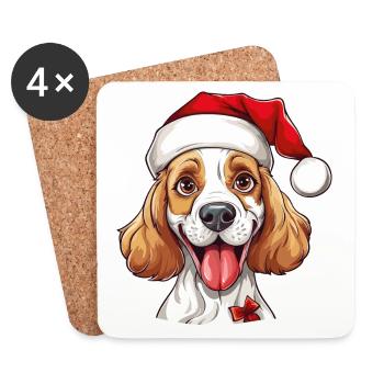 Hund Weihnachten Weihnachtshund Weihnachtsmütze - Untersetzer (4er-Set) - Weiß - Vorne