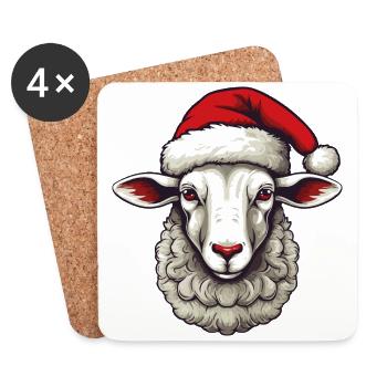 Portrait de Noël d’agneau à tête de mouton - Dessous de verre (lot de 4) - blanc - Devant