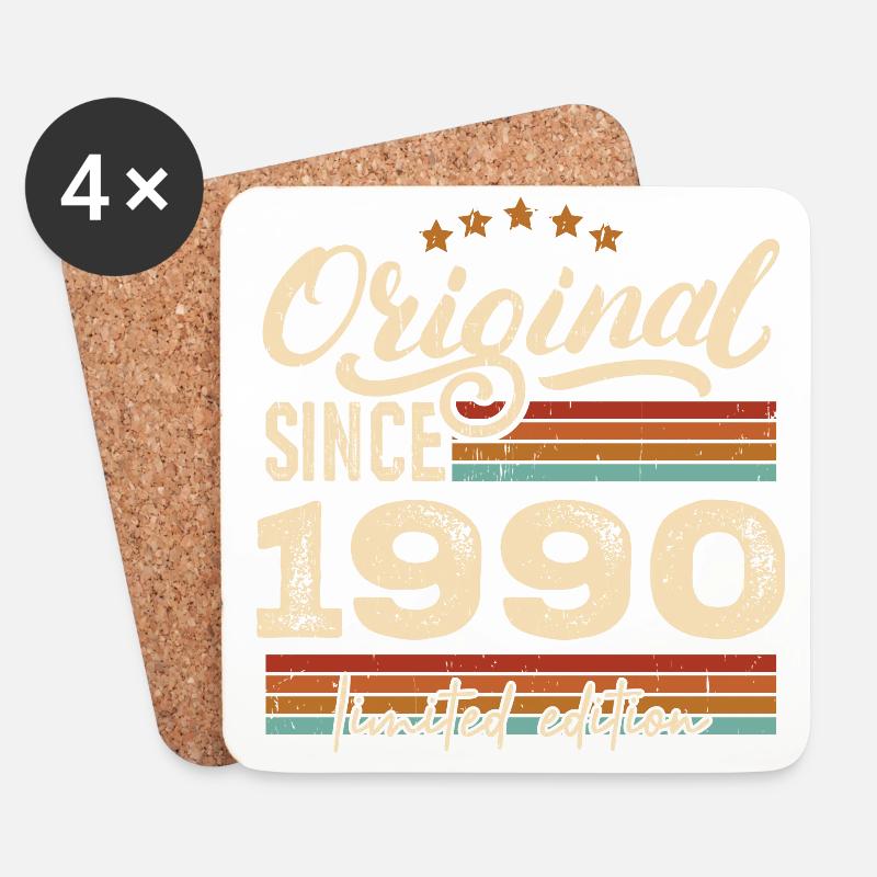 Original 1990 Jahrgang - 1990 Geburtstagsgeschenk - Untersetzer (4er-Set) - Weiß