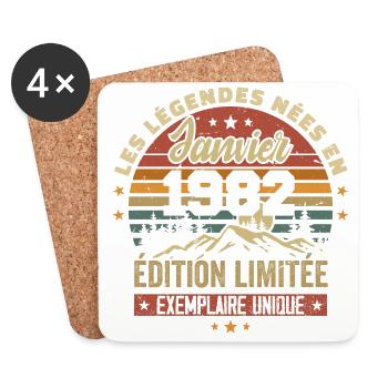Légendaire depuis Janvier 1982 Vintage Cadeau 1982 - Dessous de verre (lot de 4) - blanc - Devant