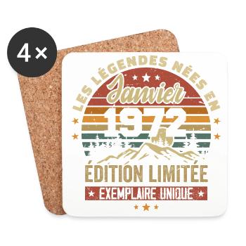 Légendaire depuis Janvier 1972 Vintage Cadeau 1972 - Dessous de verre (lot de 4) - blanc - Devant