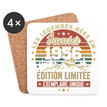 Légendaire depuis Janvier 1956 Vintage Cadeau 1956 - Dessous de verre (lot de 4) - blanc - Devant