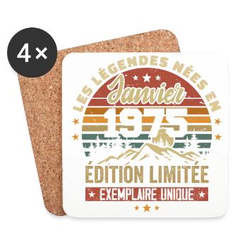 Légendaire depuis Janvier 1975 Vintage Cadeau 1975 - Dessous de verre (lot de 4) - blanc - Devant