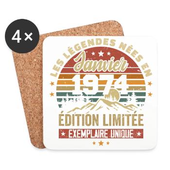 Légendaire depuis Janvier 1974 Vintage Cadeau 1974 - Dessous de verre (lot de 4) - blanc - Devant