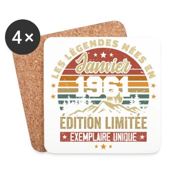 Légendaire depuis Janvier 1961 Vintage Cadeau 1961 - Dessous de verre (lot de 4) - blanc - Devant