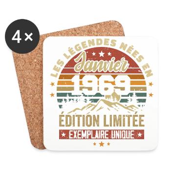 Légendaire depuis Janvier 1969 Vintage Cadeau 1969 - Dessous de verre (lot de 4) - blanc - Devant