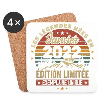 Légendaire depuis Janvier 2022 Vintage Cadeau 2022 - Dessous de verre (lot de 4) - blanc - Devant