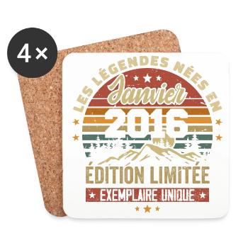 Légendaire depuis Janvier 2016 Vintage Cadeau 2016 - Dessous de verre (lot de 4) - blanc - Devant