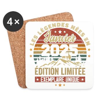 Légendaire depuis Janvier 2025 Vintage Cadeau 2025 - Dessous de verre (lot de 4) - blanc - Devant