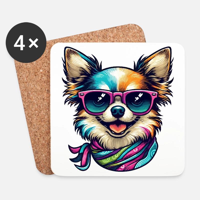 Farbenfroher Chihuahua - Untersetzer (4er-Set) - Weiß