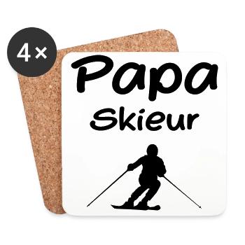 Papa Skieur - Père Skieur - Dessous de verre (lot de 4) - blanc - Devant