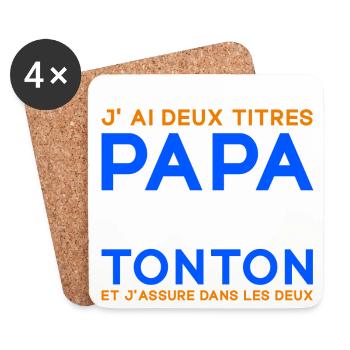 J'ai Deux Titres Papa et Tonton Fête des Pères - Dessous de verre (lot de 4) - blanc - Devant