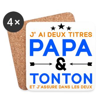 J'ai Deux Titres Papa et Tonton Fête des Pères - Dessous de verre (lot de 4) - blanc - Devant