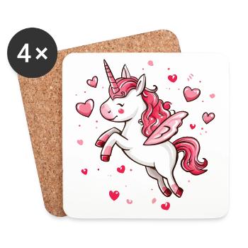 Unicorn Heart Love Cute Cute Unicorns Cartoon - Coasters (set of 4) - white - Front