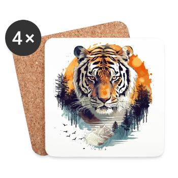 Tiger Tigerkopf Raubkatze Natur Wildnis Wild Stark - Untersetzer (4er-Set) - Weiß - Vorne