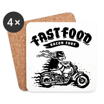 Restauration rapide - Bacon Fury - Cochon sur une moto - Dessous de verre (lot de 4) - blanc - Devant
