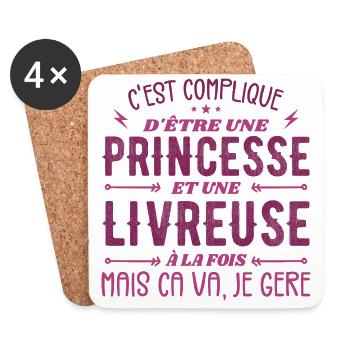 Pas Facile D'être Princesse et Livreuse - Dessous de verre (lot de 4) - blanc - Devant