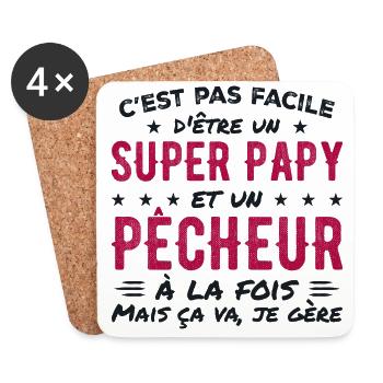 Super Papy et Pêcheur Cadeau - Dessous de verre (lot de 4) - blanc - Devant