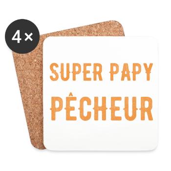 Super Papy et Pêcheur Cadeau - Dessous de verre (lot de 4) - blanc - Devant