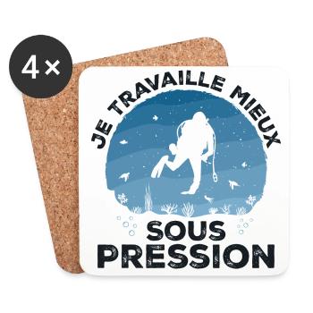 Je Travaille Mieux Sous Pression Plongée - Dessous de verre (lot de 4) - blanc - Devant