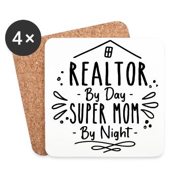 Immobilienmakler bei Tag Super Mama bei Nacht Immobilien - Untersetzer (4er-Set) - Weiß - Vorne