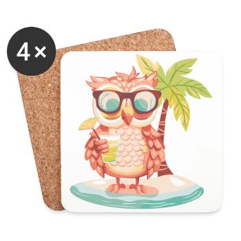 Owl Summer Beach Vacation - Coasters (set of 4) - white - Front