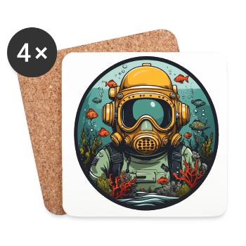 Taucherhelm mit Fischen auf dem Meeresgrund - Untersetzer (4er-Set) - Weiß - Vorne